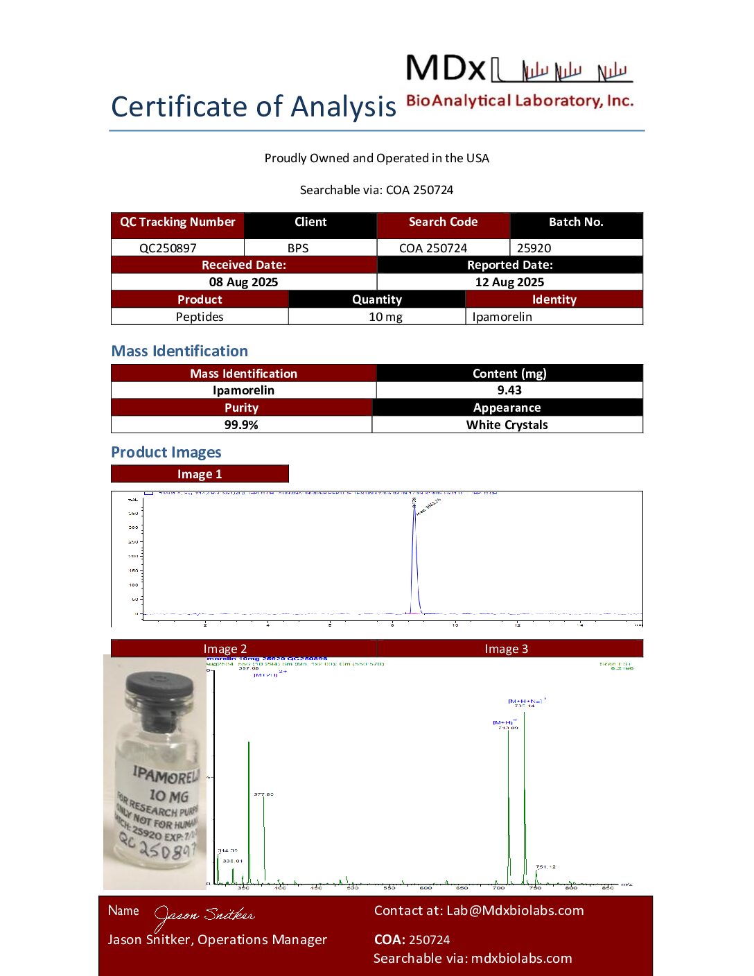 COA 250724 QC250897 Ipamorelin Ipamorelin 10mg - Image 2