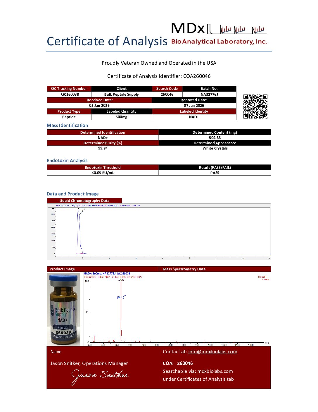 COA260046 QC260038 NAD+ 500 NAD+ 500mg - Image 2